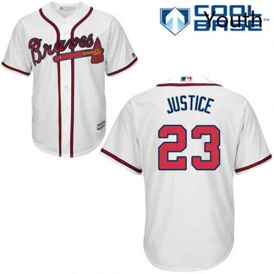 Youth Majestic Atlanta Braves 23 David Justice Replica White Home Cool Base MLB Jersey